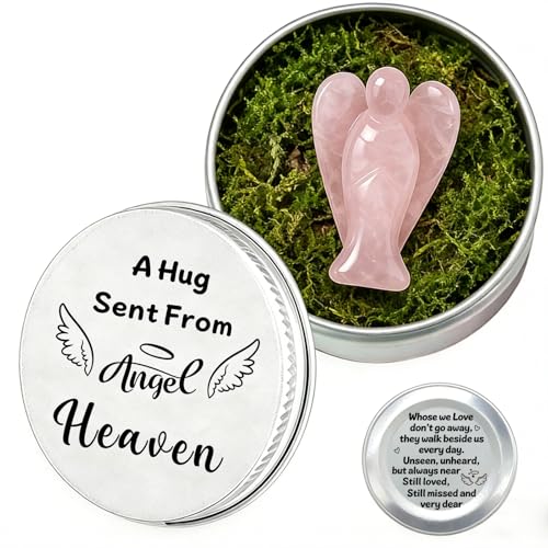 Rose Quartz Crystal Angel in Tin, Guardian Angel Gifts,Memorial Gift for Loss of Loved One, Sympathy Gifts for Women,Bereavement Gifts for Loss of Mum Dad,Condolence Gifts with Inspirational Quote