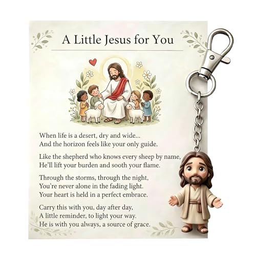 A Little Jesus for You Keychain with Pocket Hug Card, 3D A Little Jesus for You Keyring with Sentiment Card, Inspirational Religious Gift for Women, Men, Friends, and Family