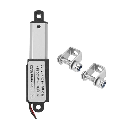 DTGN DC12V Mini Electric Linear Actuator 25mm(Stroke) - 20N/4.5lbs - 30mm/s Speed IP54 Waterproof Linear Actuator W/Brackets & Screws for Robotics, Cabinets, Home Automation 1" x 1.2"/s