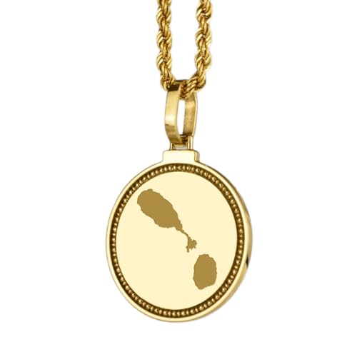 925 Sterling Silver Engraved Saint Kitts & Nevis Map Round Medallion 25mm Pendant Necklace Gold Plated City Country Travel Travler Jewellery Love Location For Men & Women Gift Jewelry |LK_EGMP_0029