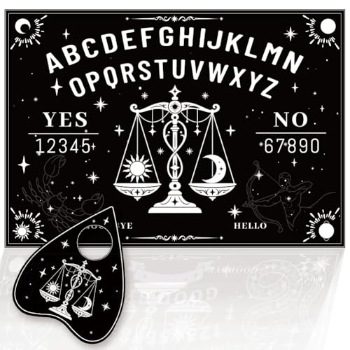 Wood Spirit Board with Heart Planchette A4 Size, Pendulum Dowsing Board Constellation Pattern Wooden Black Divination Tool Set for Home Decor Altar Meditation Spiritual Talking