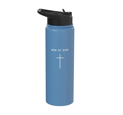 Man of God Cross - Minimalist Christian Religious Jesus Stainless Steel Insulated Water Bottle Light Blue 30 oz