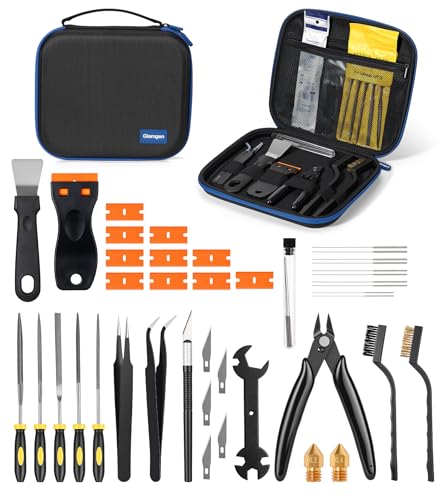 Glamgen 3D Printer Tool Kit, 34PCS 3D Printer Accessories Set with Tool Box Includes Nozzle Cleaning, Removal Scrapers, Finishing Tools, 5 Types of Files, Brushes, Wire Cutter and Engraving Knife