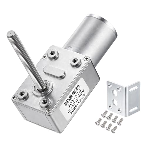 sourcing map JGY-370 6V 375RPM DC Worm Gear Motor M6 Thread Shaft High Torque Turbine Worm Gear Box Reducer Electric Motor with Fastener L-Shaped Bracket for Ovens, Projectors