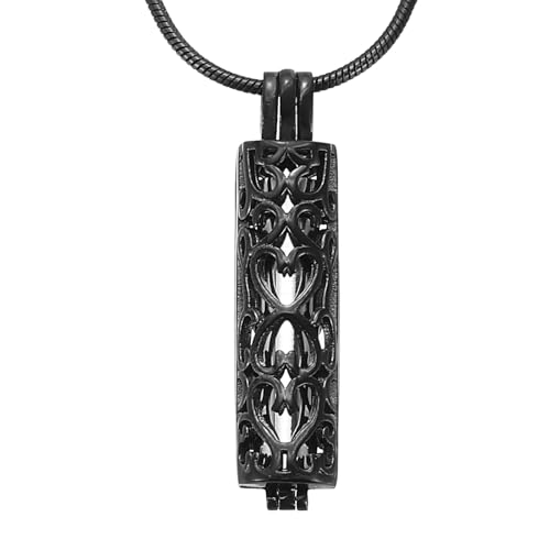 sourcing map Cylinder Urn Necklace, Hollow Cremation Jewelry Urn Necklace for Women Men Pet Black(Silver) 1