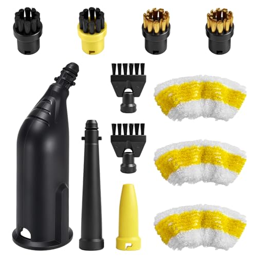 flintronic 12PCS Steam Cleaner Accessories Kit, Set with Round Brushes, Flat Brushes, Microfiber Pads & Nozzles - Compatible with Kärcher SC1/SC2/SC3/SC4/SC5, Efficient Steam Cleaning Set
