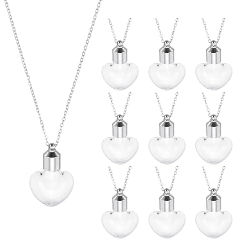 sourcing map Vial Necklace, Stainless Steel Glass Heart Perfume Bottle Pendant Necklace Ashes Vial Pendant Openable Bottle Case 10