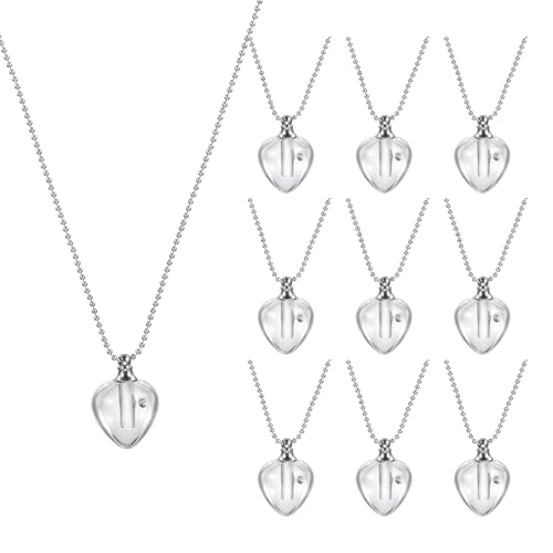 sourcing map Vial Necklace, Stainless Steel Glass Heart Shaped Perfume Bottle Pendant Necklace Ashes Urn Vial Pendant Openable Bottle 10