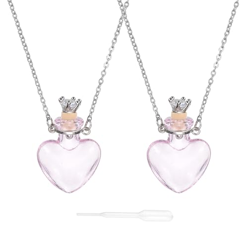 sourcing map Vial Necklace, Stainless Steel Glass Heart Perfume Bottle Pendant Necklace Ashes Urn Vial Pendant Openable Pink 2