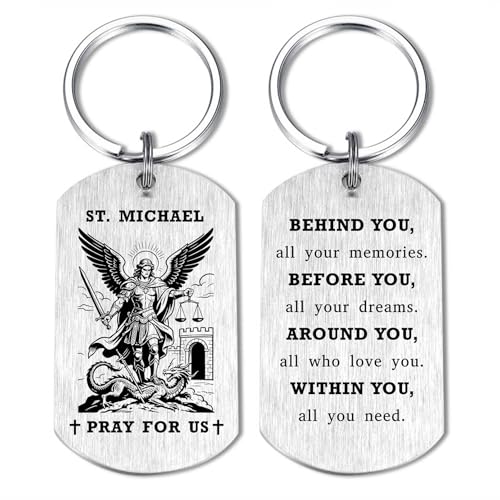 Alotozo St. Michael Gifts - Saint Michael Keychain for Mens Boys, Patron Saint of Soldiers Police Officers Protectors Gifts, Boyfriend Husband Dad Father's Day Keyring