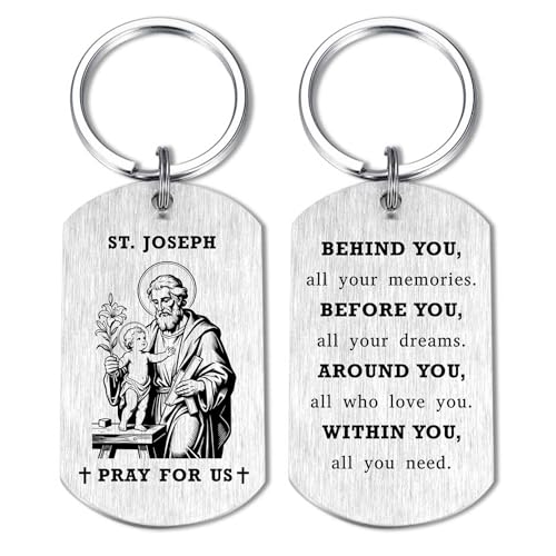 Alotozo St. Joseph Gifts - Saint Joseph Keychain for Mens, Patron Saint of Workers Fathers Families Gifts, Father's Day Keyring for Dad Husband