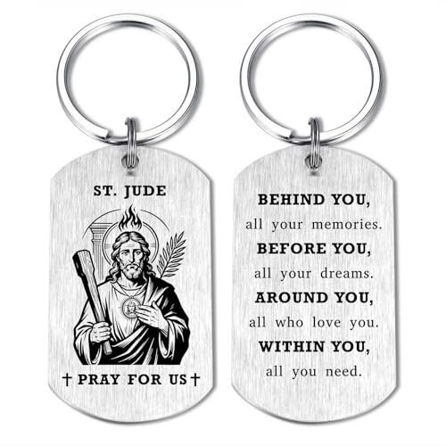 Alotozo St. Jude Gifts - Saint Jude Keychain for Men Women, Patron Saint of Hopeless Causes Prayer Gifts, Religious Gift for Difficult Times, Birthday Christmas Gift for Husband Boyfriend Friend