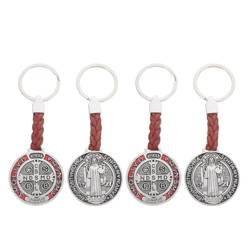 4pcs Metal Cross Keychains with Saint Benedict Crucifix Pendant, Wearresistant and Portable Design, for Prayer and Faith Events, Stylish Religious Charm for Backpack, Wallet Or