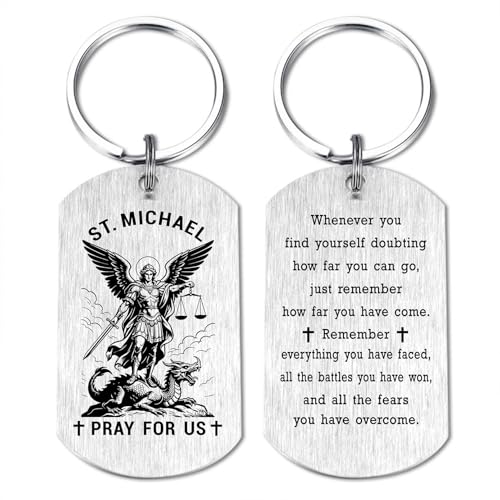 HYHYDHP St. Michael Keychain for Mens Boys - Patron Saint of Police Military Gifts, Guardian Angel Protection Gift for Soldiers, Birthday Christmas Graduation Key Chain for Boyfriend Husband Son