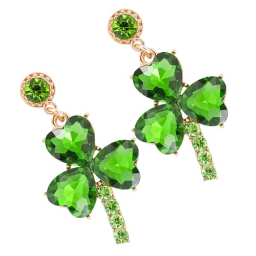 YARNOW Alloy Drop Earrings Green Shamrock Earrings Adorned with Shiny Cubic Zirconia for St Patrick's Day Events and Celebrations, Elegant and Festive Design for Women