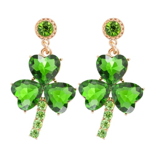 Abaodam 1 Pair Shamrock Earrings for Women Green Alloy St Patrick's Day Dangle Earrings with Rhinestone Accent, Elegant Design to Enhance Elegance for Party and Festival Use