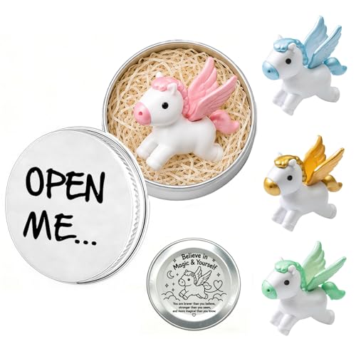 Mini Pegasus Statue in Tin – Winged Horse Good Luck Charm | Spiritual Gift for Women | Emotional Support Pocket Figurine with Inspirational Quote “Believe in Magic & Yourself” | Random Color