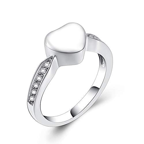 Cremation Jewelry Always in My Heart Heart Urn Ring for Girls Women, Memorial Ashes Keepsake Ring with Crystal Remembrance Silver-8#