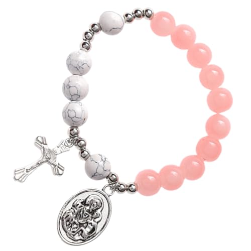 SUPVOX Elegant Glass Cross Bracelet for Women with Rosary Beads, Not Easy to Fade and Break, Smooth Surface and Excellent Luster, for Christmas or Birthday Gifts