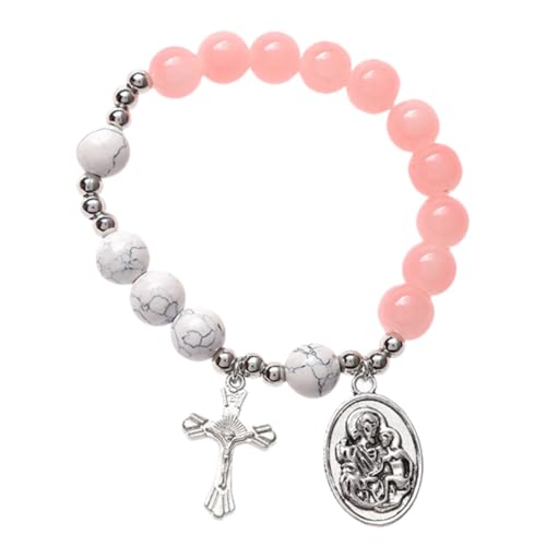 Homoyoyo Elastic Glass Beaded Cross Bracelet for Women with Alloy Charm, Not Easy to Fade, Smooth Surface and Excellent Luster, for Date Night or Christmas