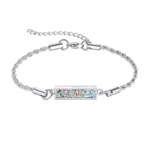 POPLYKE Dragonfly/Cross/Celtic/Hummingbird/Sunflower Bee/Sunflower/Lotus/Mountain/Tree of life Urn Bracelet for Ashes 925 Sterling Silver Abalone Shell Cremation Jewellery For Women 2 Dragonflys
