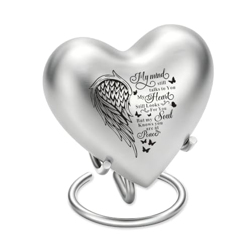 Heart Urn for Ashes - Small Heart Shaped Keepsake Urn for Human (Male/Female) or Pet Remains, Holds Small Portion of Ashes with Stand Silver-a