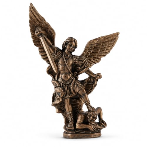 5.51" St Michael Archangel Statue, Catholic Home Figurine Bronze