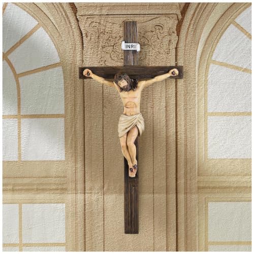 Mantaoilfe 10.6" Jesus Crucifix Wall Cross, Resin Hanging Catholic Cross with Metal Hook, Religious Wall Decor for Home Altar, Prayer Room, Living Room, Easter Gift for Men, Women, Family