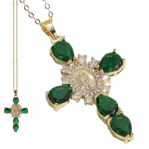 Saint Mary Cross Necklace Necklace Jewelry, Cross Jewelry, Female Jewelry Green