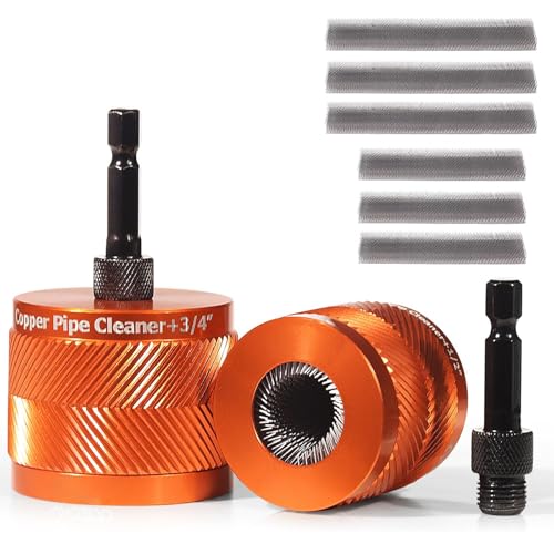 Pipe cleaner, copper pipe cleaner for drilling set - 2-piece, metal pipe cleaning brush set, professional pipe tools, for removing rust stains and paint stains (Orange) Orange