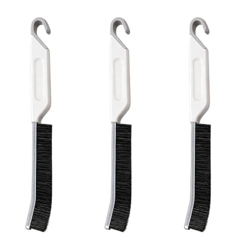 ViWaVee Pack of 3 2-in-1 Joint Cleaning Brush with Metal Scraper, Hard Bristle Corner Cleaning Brush with Hanging Eyelet, Split Brush for Bathroom, Kitchen, Narrow Brush for Tight Gaps (Black)