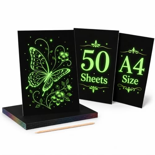 Scratch Art Paper, Fluorescent Scratch Off Sheets for Laser Engraving