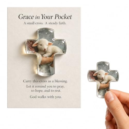 Lamb Acrylic Pocket Hug Cross with Prayer Cards, Christian Gifts for Women