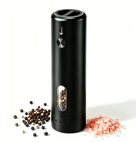 Electric Salt and Pepper Mill with USB-C, Adjustable Electric Spice Mill with 110 ml Large Capacity Silo and LED Lighting - Ideal for Kitchen and Table - Single Pack