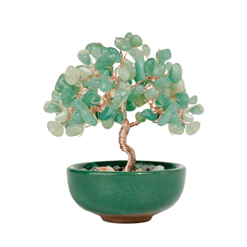 Green Handmade Quartz Crystal Tree – Home/Office Healing Decor, Chakra-Theme Good Luck Gift for Women's Birthday Green