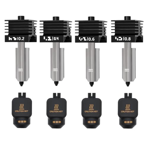 4PCS X2D/P2S Hotend, Quick Swap Hardened Steel Nozzle Print Head Hot End Replacement Kit with Silicone Socks for Bambu Lab X2D/P2S/H2D/H2C/H2S 3D Printer (0.2/0.4/0.6/0.8mm) 0.2/0.4/0.6/0.8mm