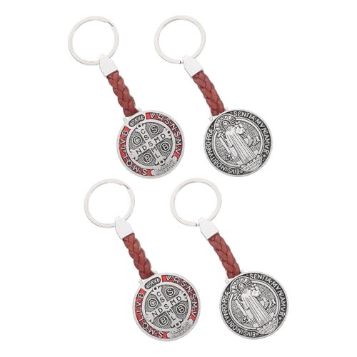 Healeved 4pcs Metal Cross Keychain Set with Saint Benedict Medal, Lightweight and Secure Connection Religious Faith Key Holders for School Bag and Purse, First Communion and Easter Party