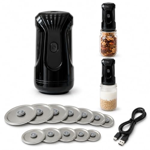 UnicornGlasgow Electric Mason Jar Vacuum Sealer Kit, Automatic Cordless Jar Sealer with 10 Lids, One-Touch Food Saver for Wide & Regular Mouth Jars, Homesteading & Meal Prep