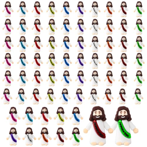 60 Pcs Mini Jesus Figurines, 10 Colours Jesus Religious Party Favours