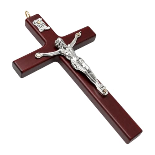 FWYDRJZC Wooden Wall Cross 10x7cm Red Brown Crucifix Jesus Wall Hanging Ornament Religious Christian Home Church Decor Faith Gift