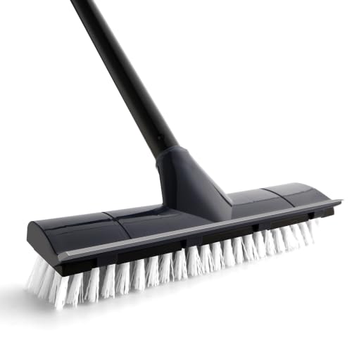 Yocada Floor Scrubber Brush, 2 in 1 Scratching Brush with Stiff Bristles, Shower Scrubber for Cleaning Patio, Bathroom, Garage, Kitchen, Wall, Deck, Tub, Tiles, 50 Inch Handle