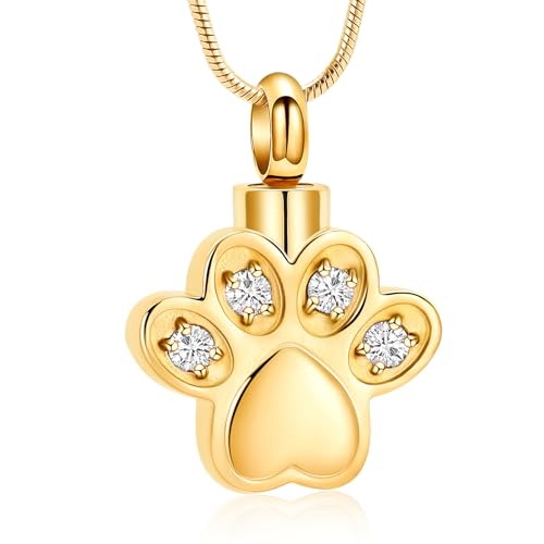 Paw Print Urn Necklaces for Ashes Pet Cremation Jewelry Gold