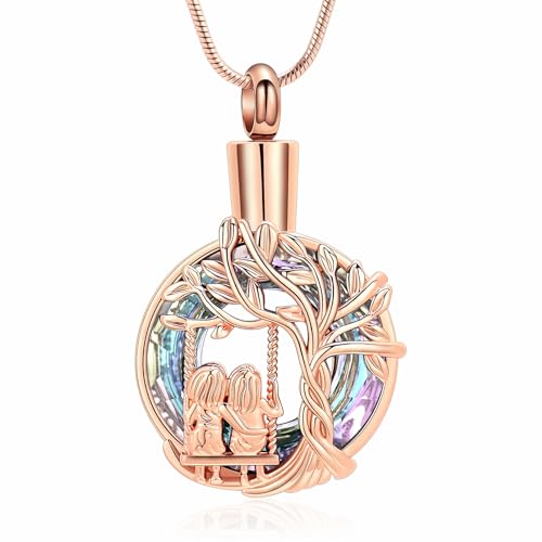 Tree of Life Urn Necklaces for Ashes Sisters Cremation Jewelry RoseGold-Purple