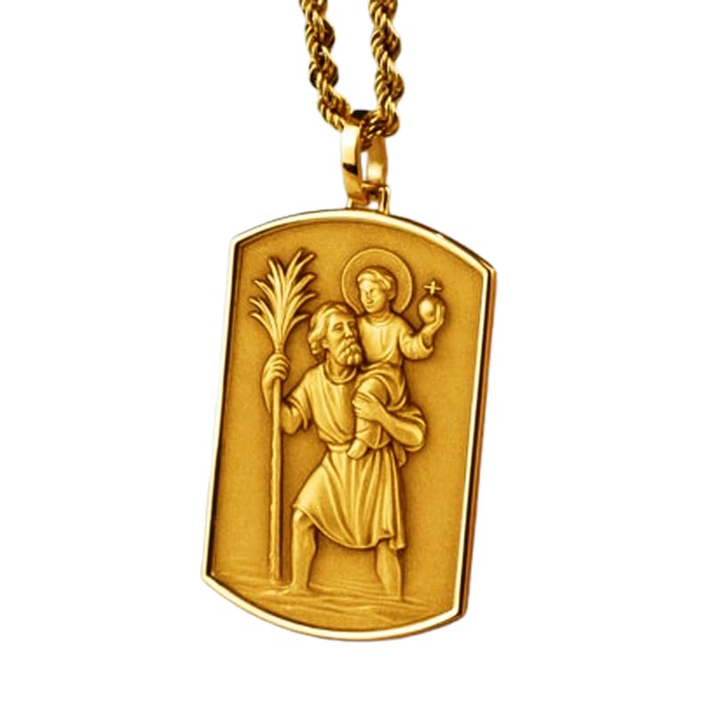 LKBEADS 925 Sterling Silver Saint Christopher 3D Pendant Necklace In Rectangle Shape With 18 Inch Cable Chain Gold Plated Charm Meaningful Jewelry |LKD_3DM_00051