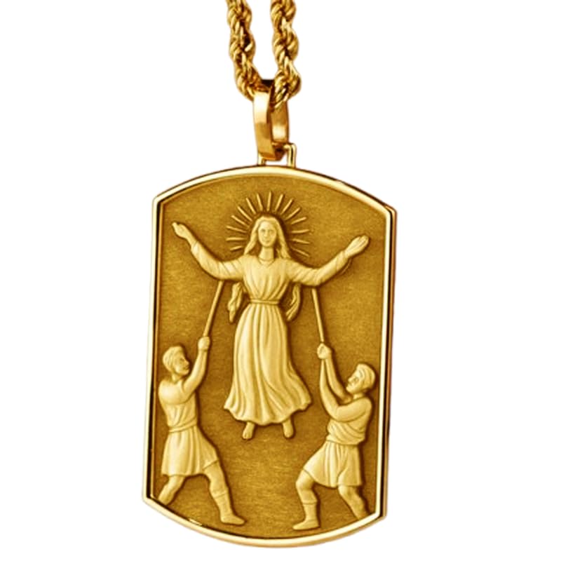 LKBEADS 925 Sterling Silver Saint Corona 3D Pendant Necklace In Rectangle Shape With 18 Inch Cable Chain Gold Plated Charm Meaningful Jewelry |LKD_3DM_00044