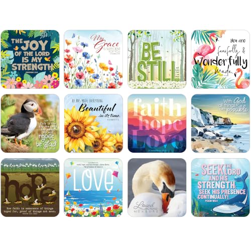 Christian Coasters with Scripture, Set of 12 Cork Coasters, 9.5cm Square
