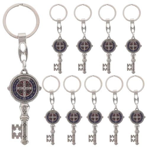 Abaodam Saint Benedict Medal Keychain Pendant Blue Alloy 10pcs Religious