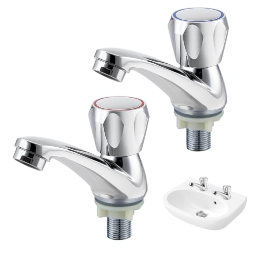 2 PCS Bathroom Taps, Hot and Cold Metal Basin Taps Pair