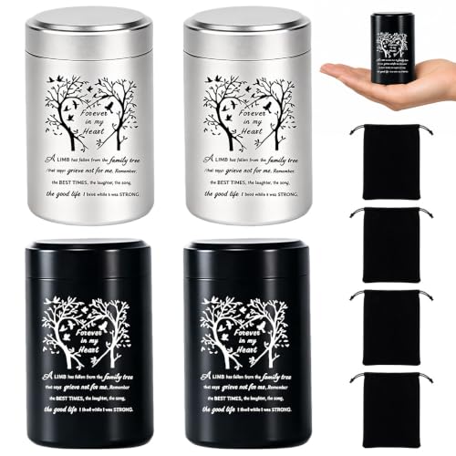 Small Urns for Human Ashes, 4Pcs Metal Ashes Urn with Tree of Life Pattern