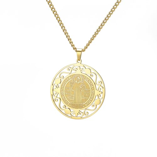 Amaxer Saint Benedict Of Nursia Necklace for Women St. Benedict Saints Medal Exorcism Catholic Religious Protection Jewellery Necklace for Women Men Gold